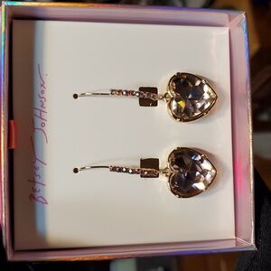 Betsey Johnson Gold and Pink Heart Earrings